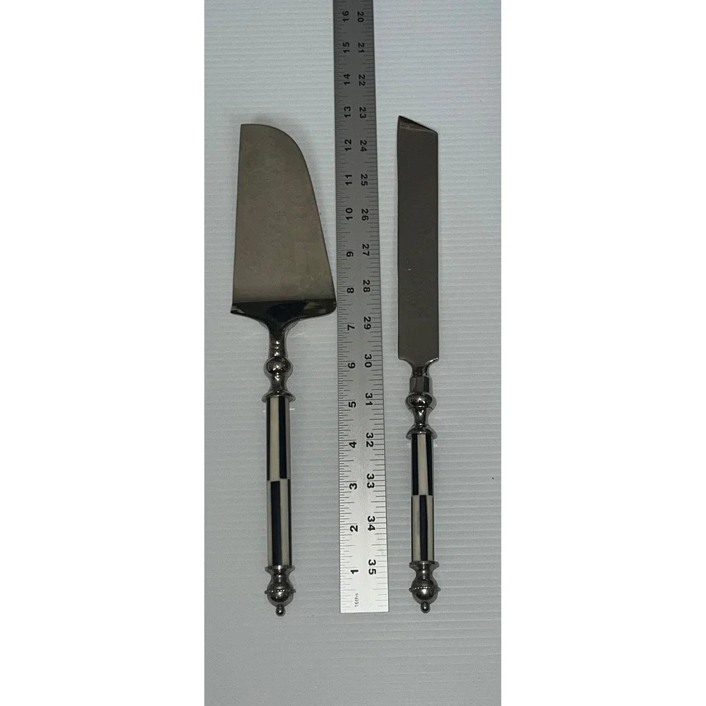 Cake Server Knife Set Black White Good Courtly Check Pattern
